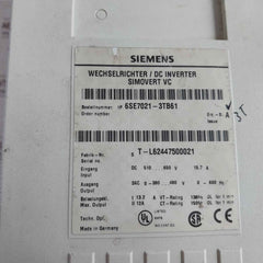 Siemens Simovert Vc 6Se7021-3Tb61 Dc Inverter 94V-0 (Not Working)