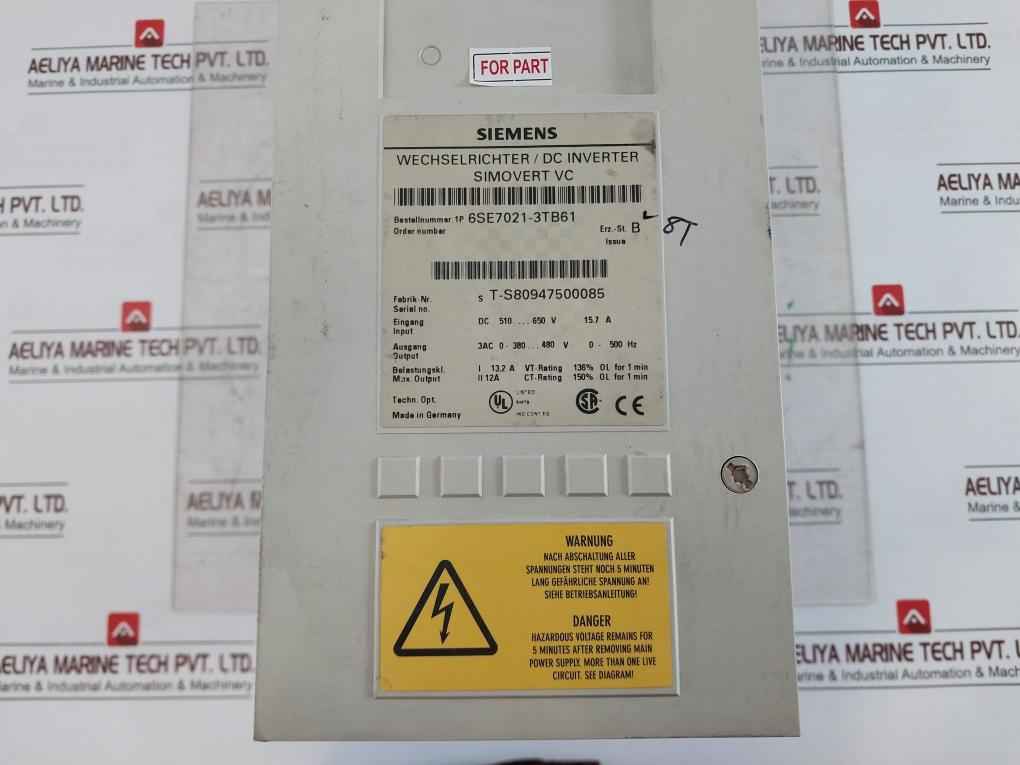 Siemens 6Se7021-3Tb61 Simovert Vc Masterdrive Inverter Compact Unit(Not Working)