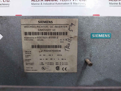 Siemens Simovert Vc 6Se7031-8Tf60-z Dc Inverter Drive G91+L30+ Dc 510-650V 221.0A