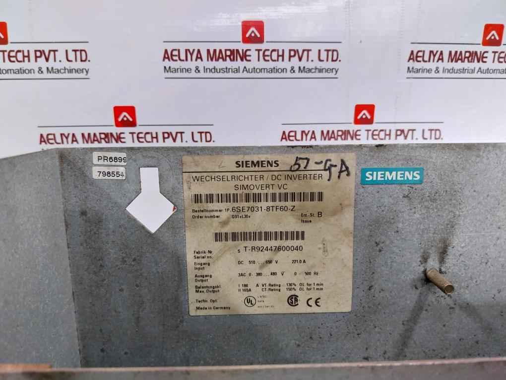 Siemens Simovert Vc 6Se7031-8Tf60-z Masterdrive Vector Control Inverter Unit