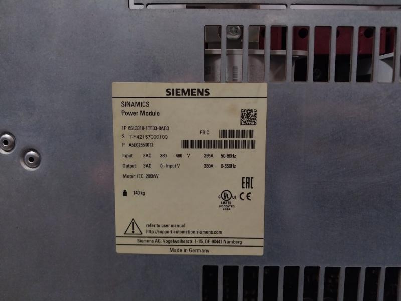 Siemens 1P 6Sl3310-1Te33-8Ab3 Sinamics Converter Power Module Ip10 380-480V 395A