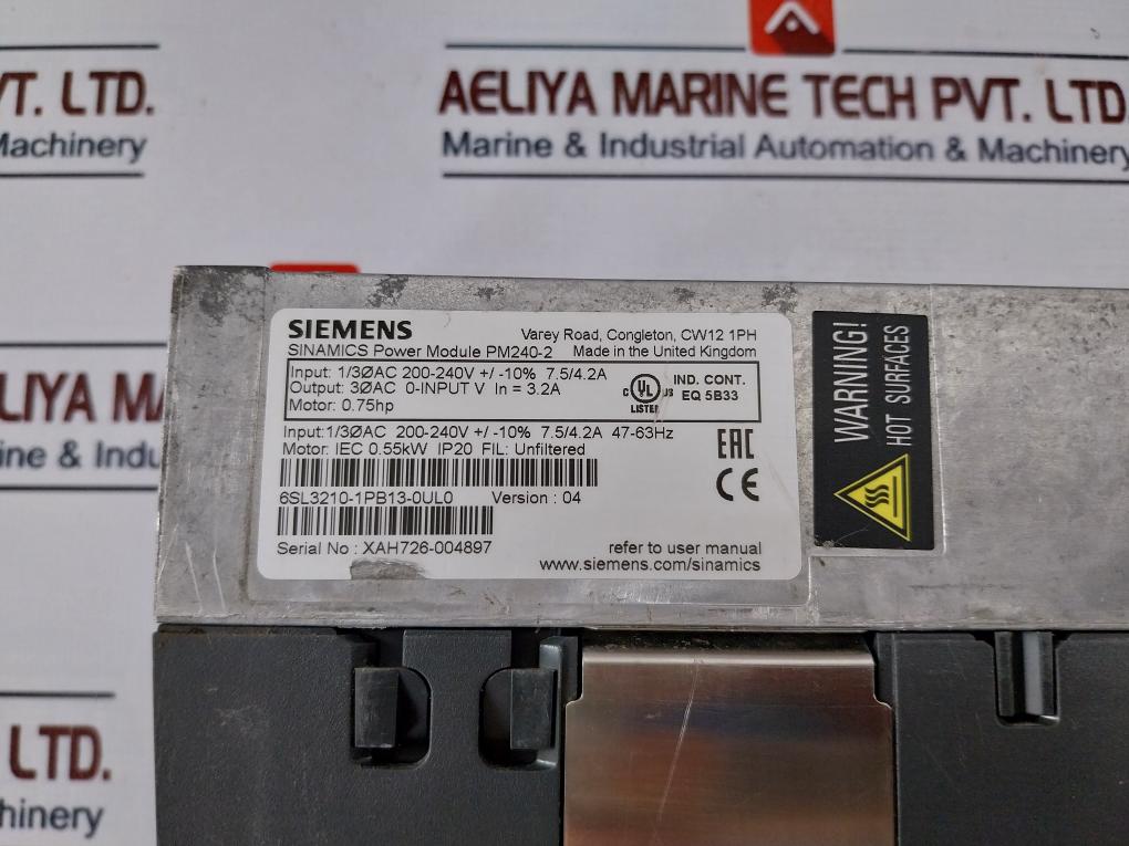 Siemens Sinamics 6Sl3210-1Pb13-0Ul0 Power Module Pm240-2 Ip20 200-240V 47-63Hz