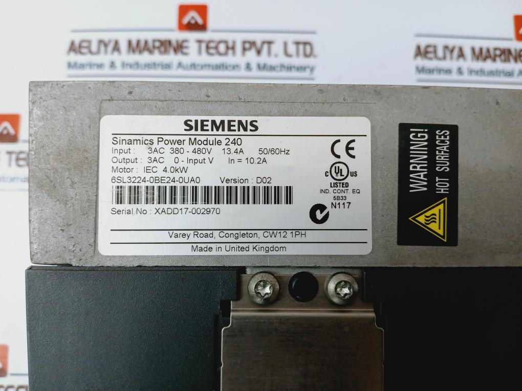 Siemens Sinamics 6Sl3224-0Be24-0Ua0 Power Module Ver: D02 3Ac 380-480V 50/60Hz