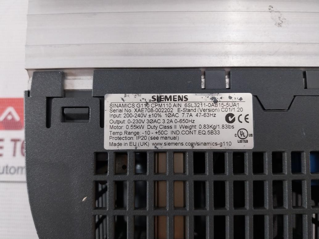 Siemens Sinamics G110 6Sl3211-0Ab15-5Ua1 Variable Frequency Drive 0.55Kw Ip20