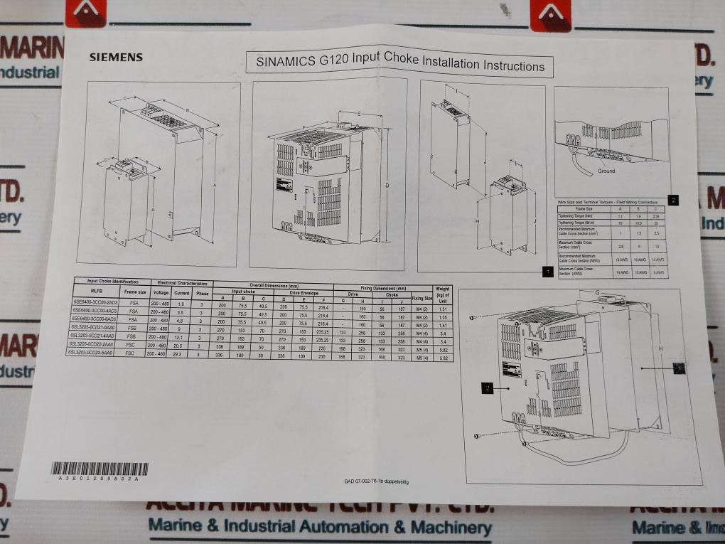 Siemens Sinamics G120 6Sl3203-0Cd22-2Aa0 Ac Commutation Choke