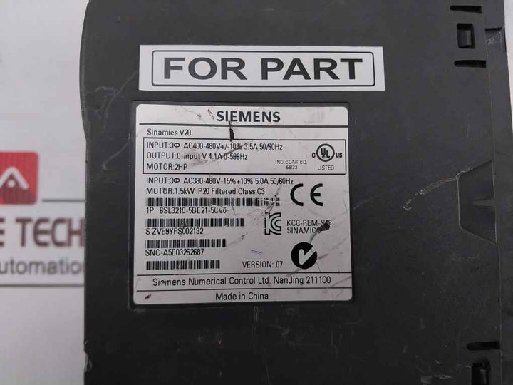 Siemens 6sl3210-5be21-5cv0 Sinamics V20 I/o Interface (not Working)