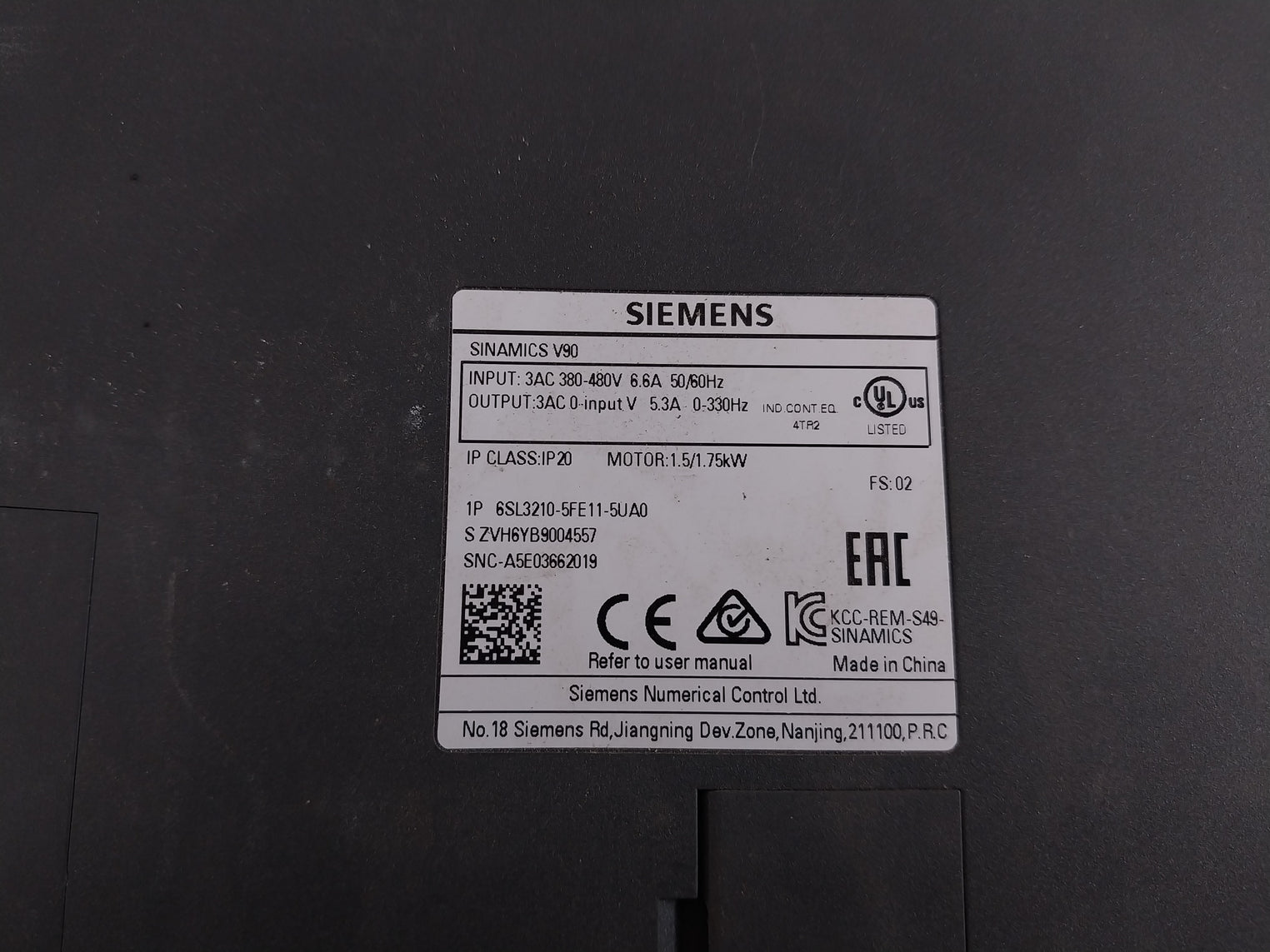 Siemens Sinamics V90 Servo Drive 400V Fsb Module 6Sl3210-5Fe11-5Ua0