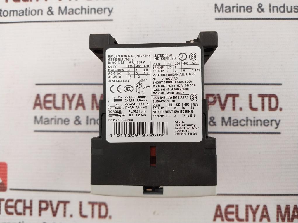 Siemens Sirius 3Rt1016-1Ap01 Contactor 230V 50/60Hz