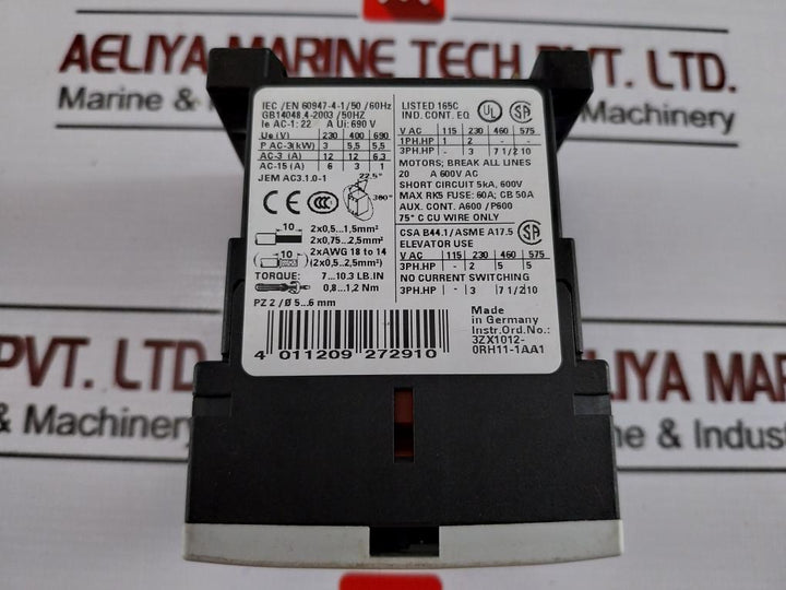 Siemens Sirius 3Rt1017-1Hb42 Power Contactor Ac-1: 22A 690 V Dc 17…30V