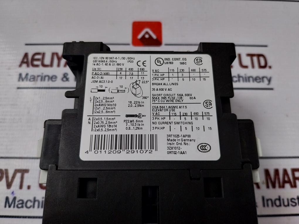 Siemens Sirius 3Rt1025-1Ap00 Power Contactor 35A 600V Ac