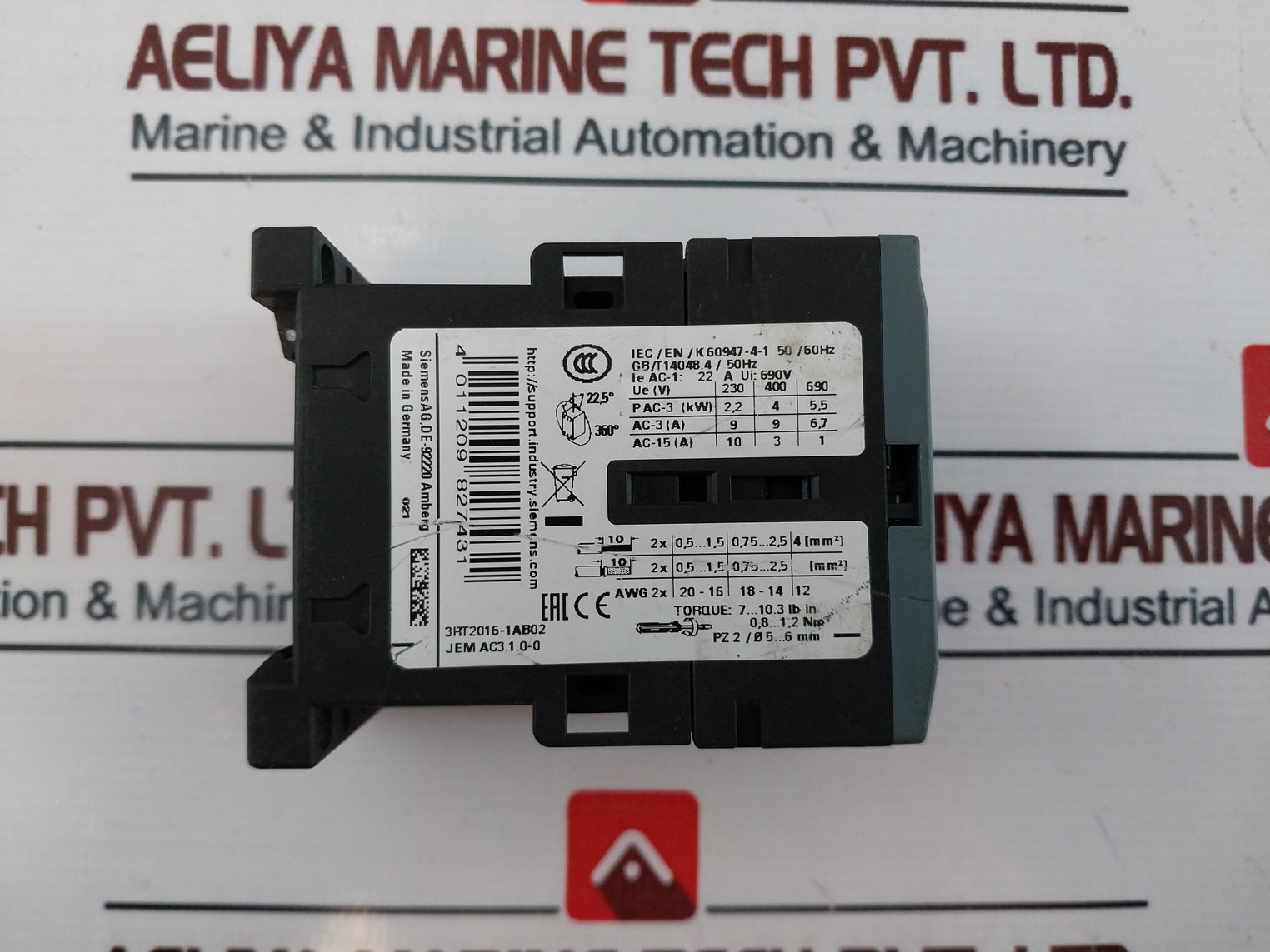 Siemens Sirius 3Rt2016-1Ab02 Contactor 24V 50/60Hz