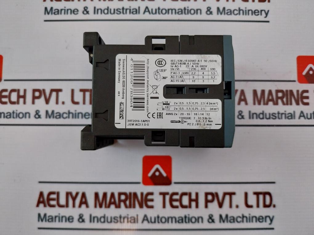 Siemens Sirius 3Rt2016-1Ap01 Power Contactor 3 Pole 9A 230V 50/60Hz