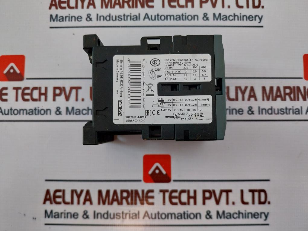 Siemens Sirius 3Rt2017-1Ap01 Power Contactor 3 Pole 12A 230V 50/60Hz