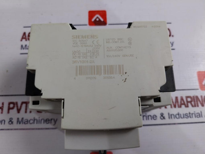 Siemens Sirius 3Rv1021-1Ja10 Circuit Breaker With 3Rv1901-2A Auxiliary Switch