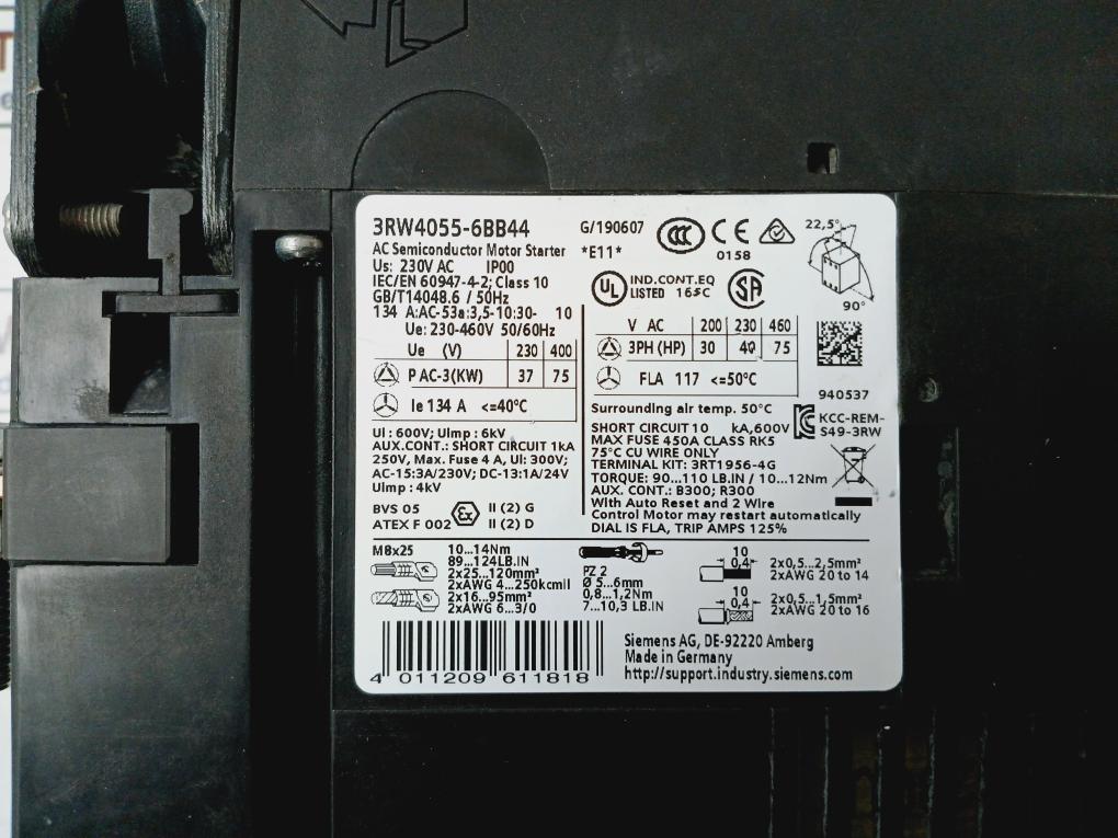 Siemens Sirius 3Rw4055-6Bb44 Ac Semiconductor Motor Starter 230V