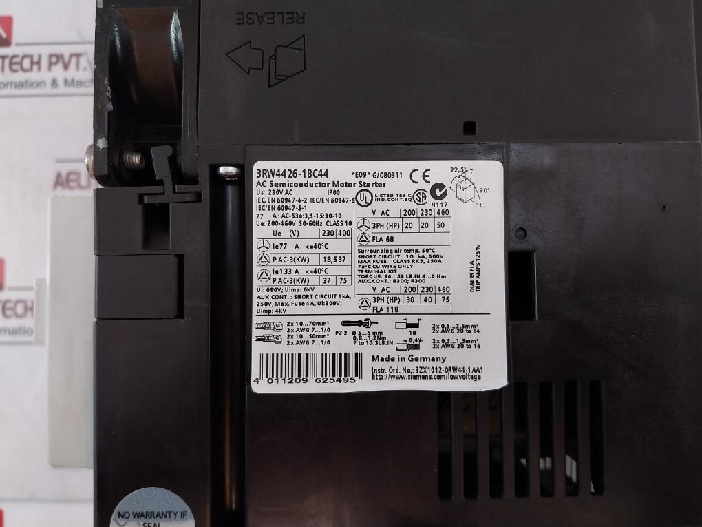 Siemens Sirius 3Rw4426-1Bc44 Ac Semiconductor Motor Starter 230V