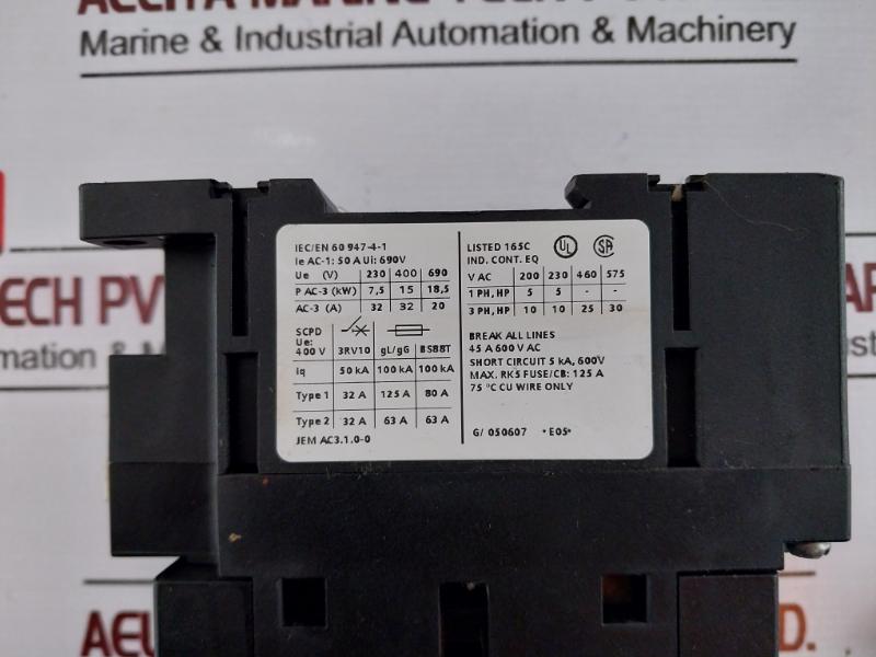 Siemens Sirius 3rt1034-1ad20 Power Contactor 10a / 240v Ie Ac-1: 50a