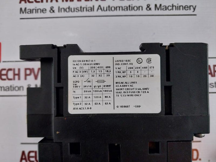 Siemens Sirius 3rt1034-1ad20 Power Contactor 10a / 240v Ie Ac-1: 50a