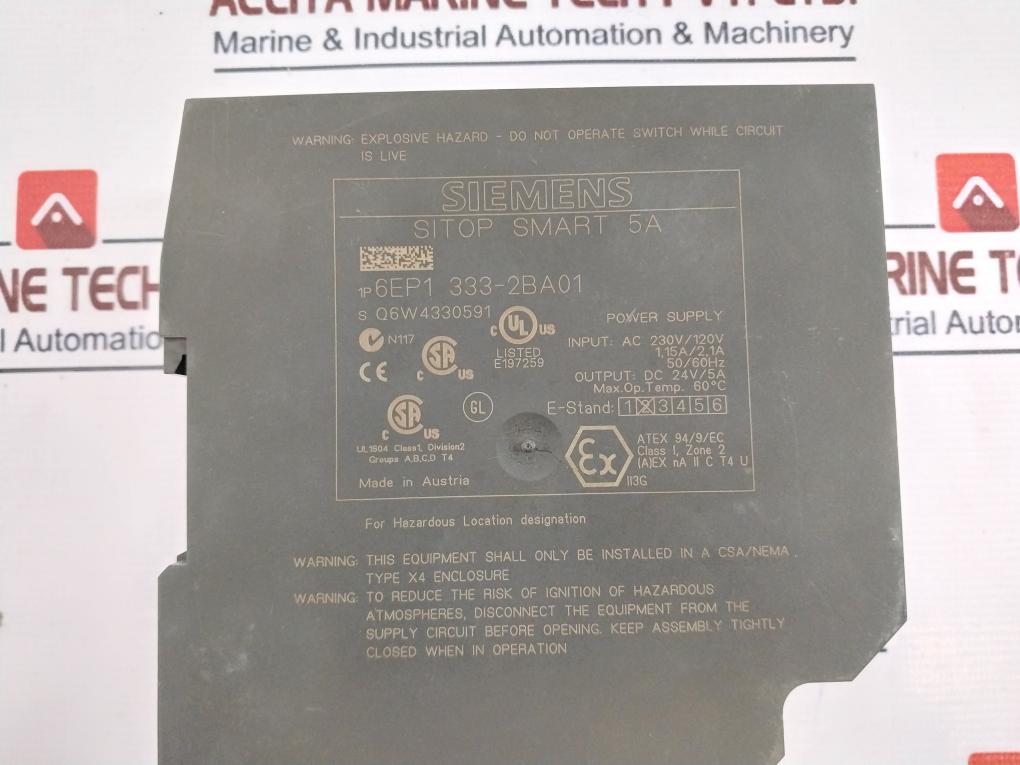 Siemens Sitop 6Ep1 333-2Ba01 Power Supply Unit Ac230V/ 120V 1.15A/ 2.1A 50/60Hz