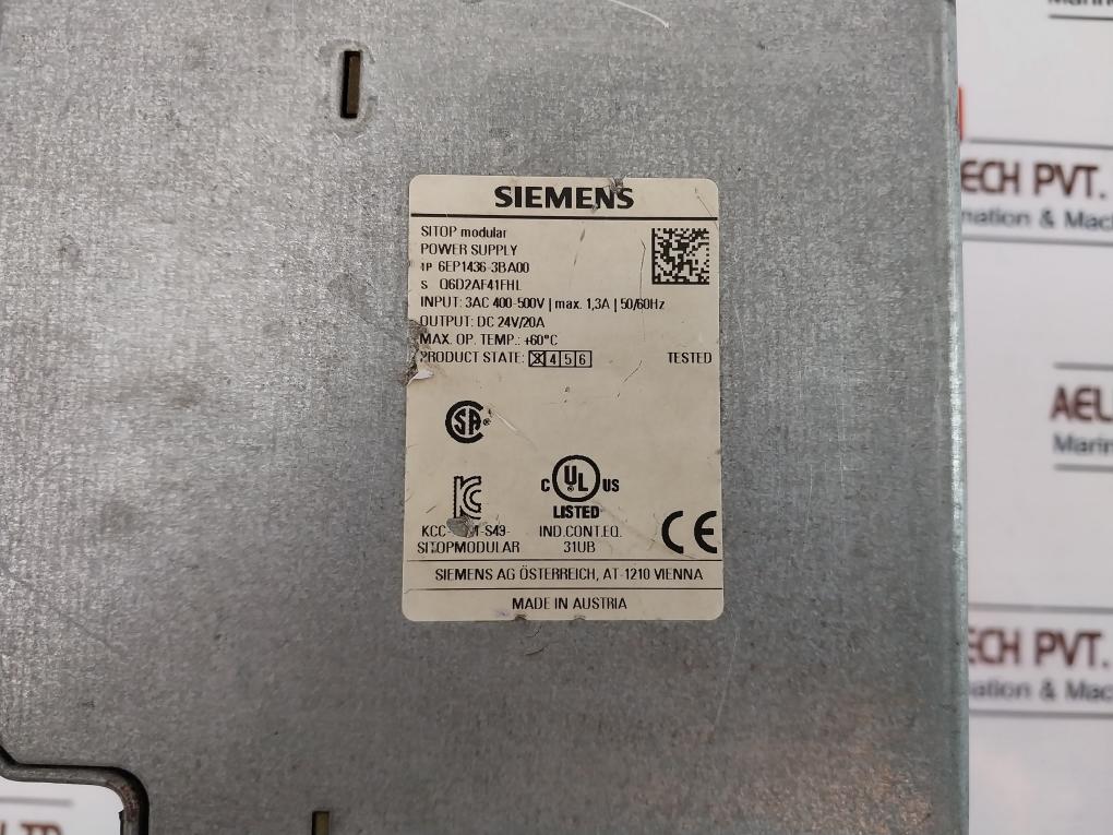 Siemens Sitop 6Ep1 436-3Ba00 Power Supply 3Ac 400-500V 1,3A 50/60Hz