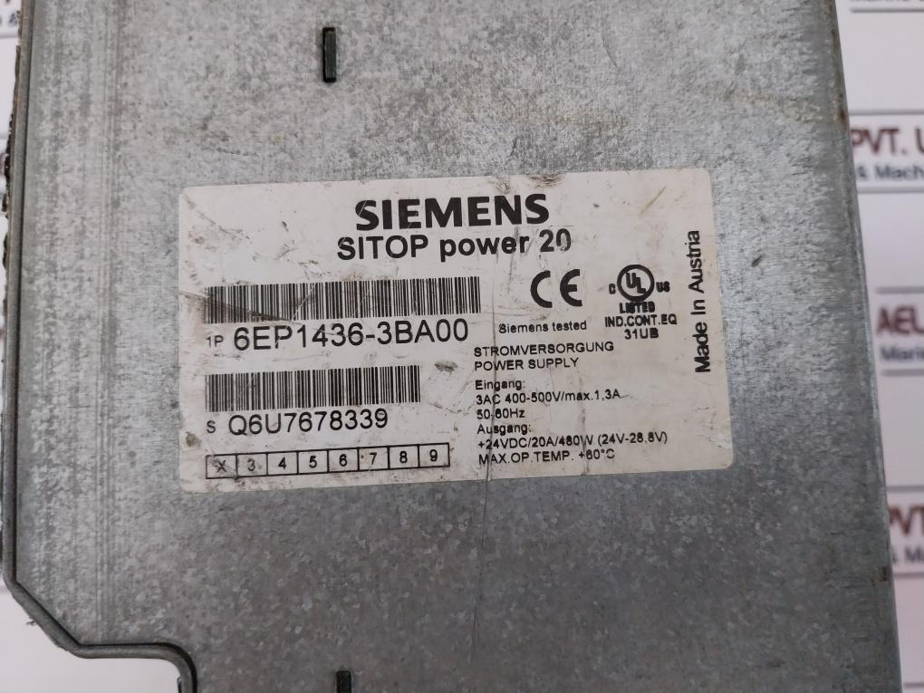 Siemens Sitop Power 20 6Ep1436-3Ba00 Power Supply 3Ac 400-500V/Max 1.3A 50/60Hz