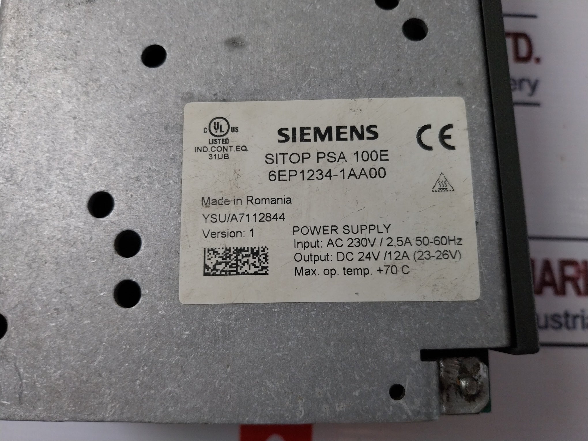 Siemens Sitop Psa 100E 6Ep1 234-1Aa00 Power Supply Ac 230V/2,5A 50-60Hz