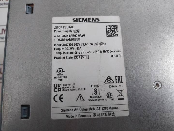 Siemens Sitop Psu8200 Power Supply 6Ep3437-8Sb00-0Ay0