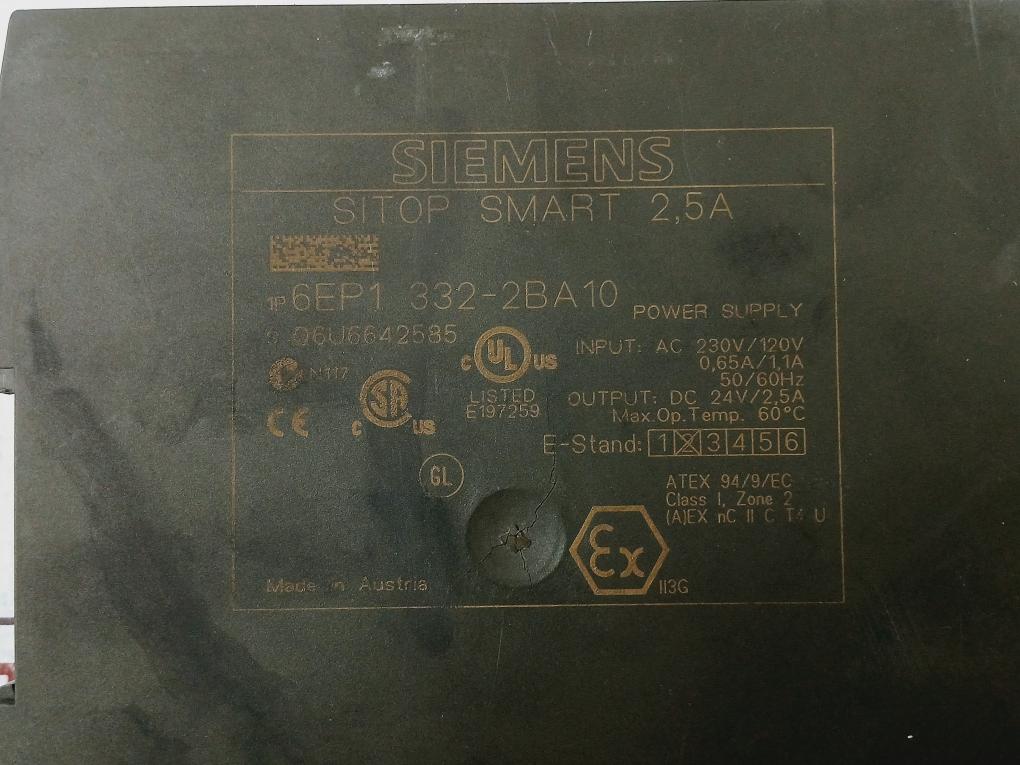 Siemens Sitop Smart 2.5A 6Ep1 332-2Ba10 Power Supply Module Dc 24V/2.5A