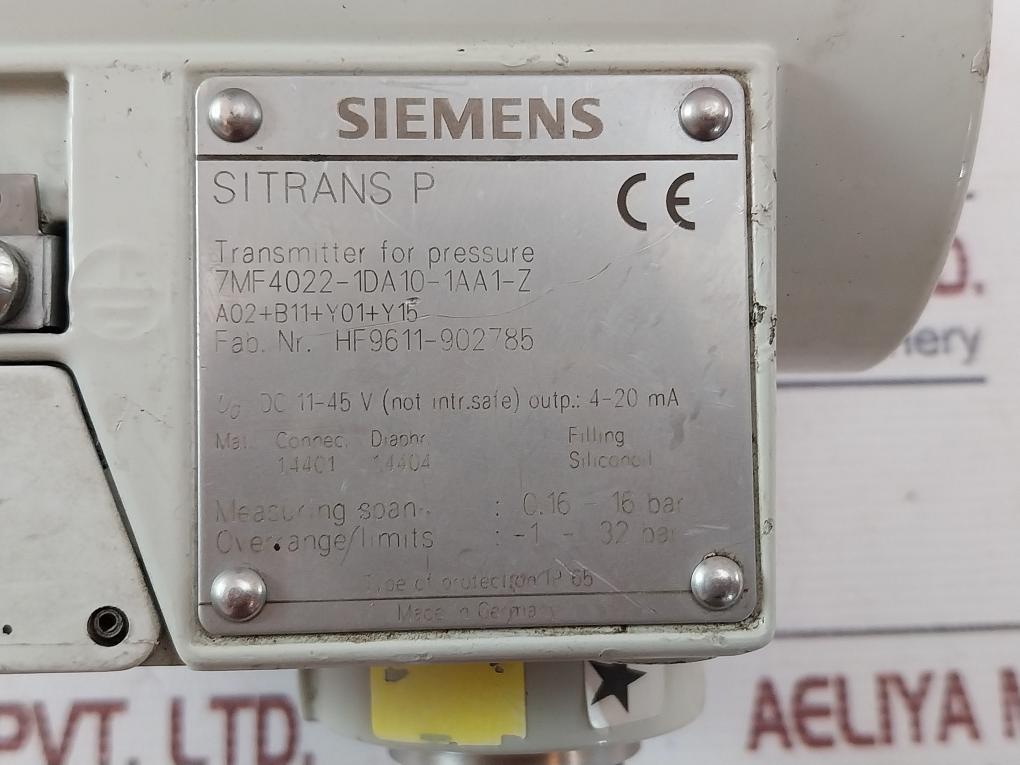 Siemens Sitrans P 7Mf4022-1Da10-1Aa1-z Pressure Transmitter Ip65