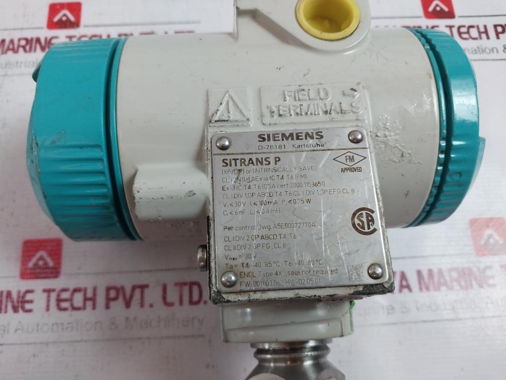 Siemens Sitrans P 7Mf4033-1Ea10-2Nc1 Pressure Transmitter 4-20Ma Hart Ip65