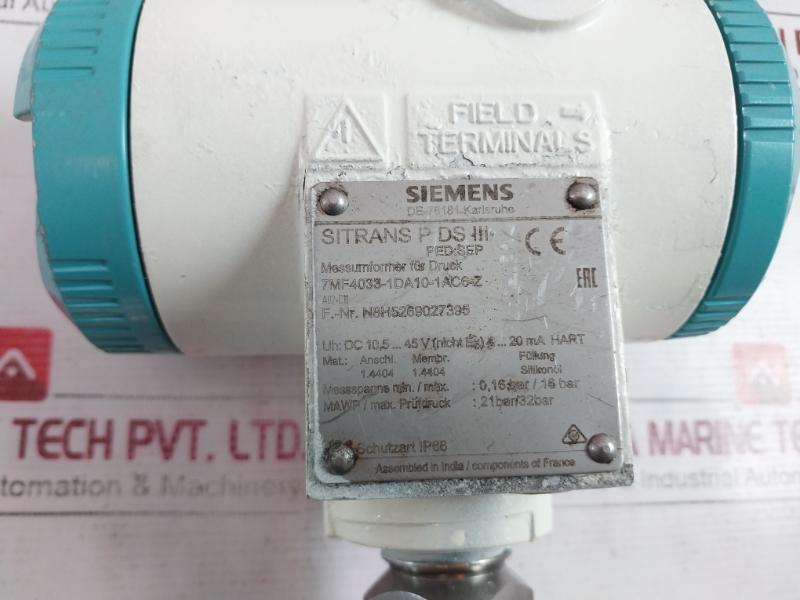 Siemens Sitrans P Ds Iii 7Mf4033-1Da10-1Ac6-z Hart Pressure Transducer 4-20Ma