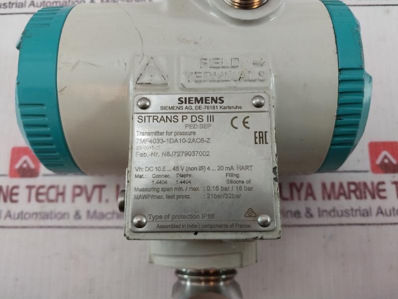 Siemens Sitrans P Ds Iii 7Mf4033-1Da10-2Ac6-z Pressure Transmitter A5E31200105