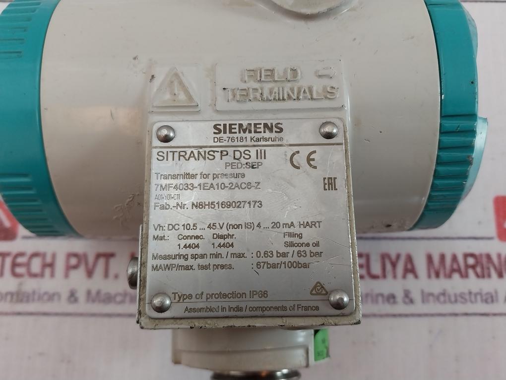 Siemens Sitrans P Ds Iii 7Mf4033-1Ea10-2Ac6-z Pressure Transmitter Ip 66