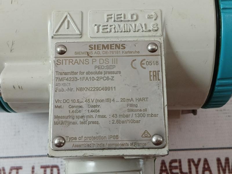 Siemens Sitrans P Ds Iii 7Mf4233-1Fa10-2Pc6-z Transmitter For Absolute Pressure