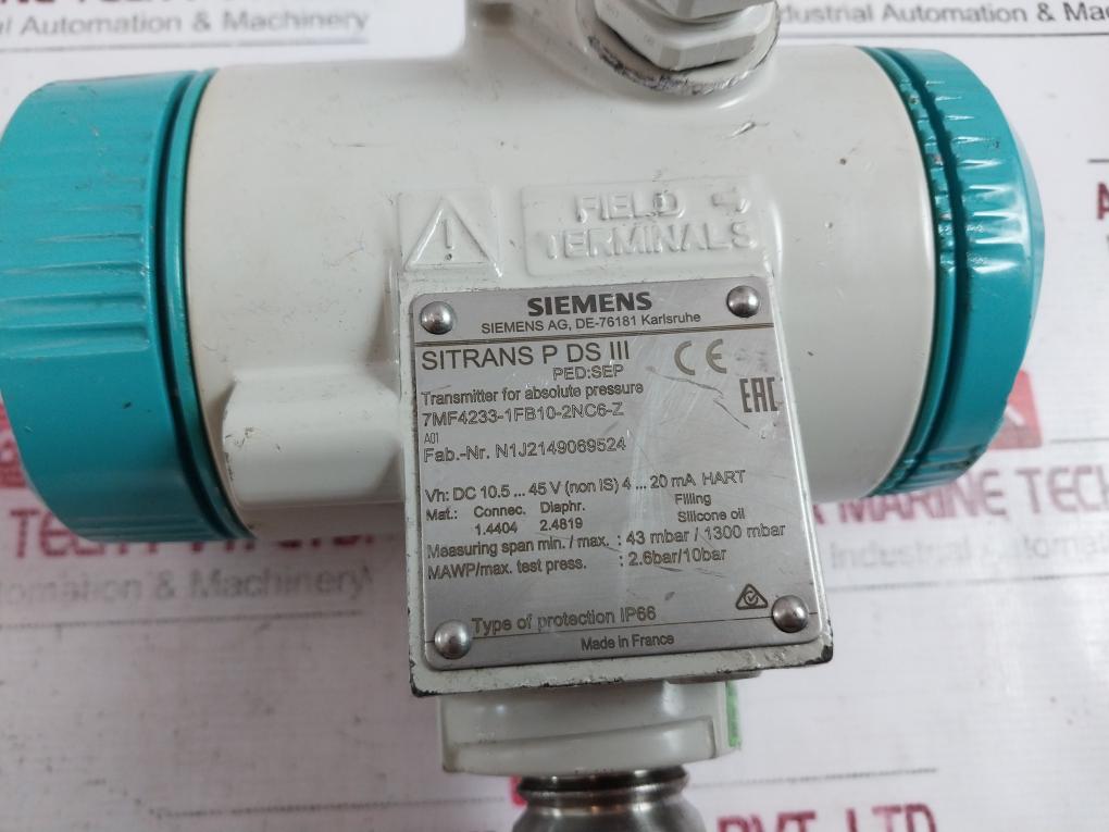 Siemens Sitrans P Ds Iii 7Mf4233-1Fb10-2Nc6-z Pressure Transmitter Ip66 11.03.06