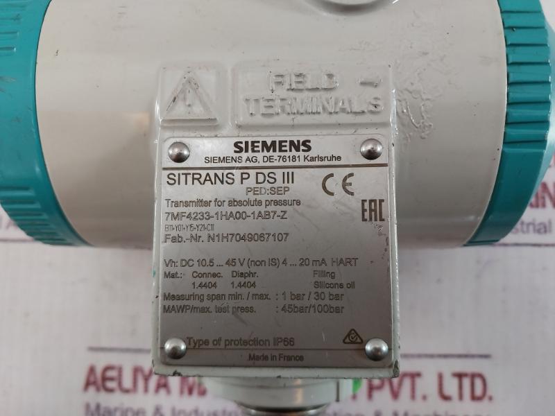 Siemens Sitrans P Ds Iii 7Mf4233-1Ha00-1Ab7-z Pressure Transmitter