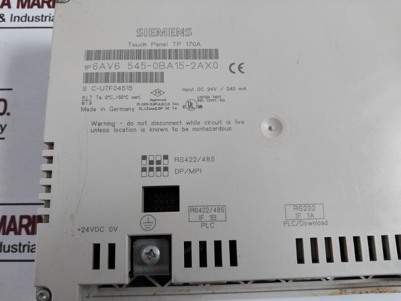 Siemens Tp 170A Simatic Touch Control Panel Dc 24V/240Ma 24Vdc 0V