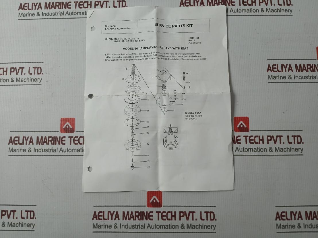 Siemens 15900-481 Service Parts Kit Model 661