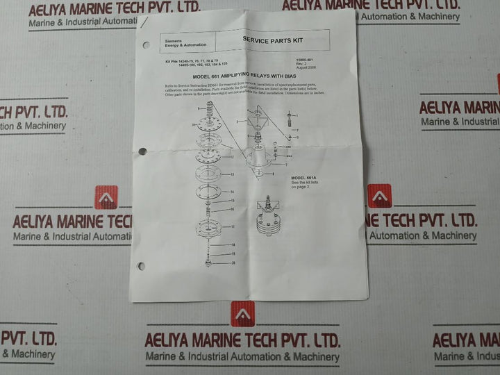 Siemens 15900-481 Service Parts Kit Model 661