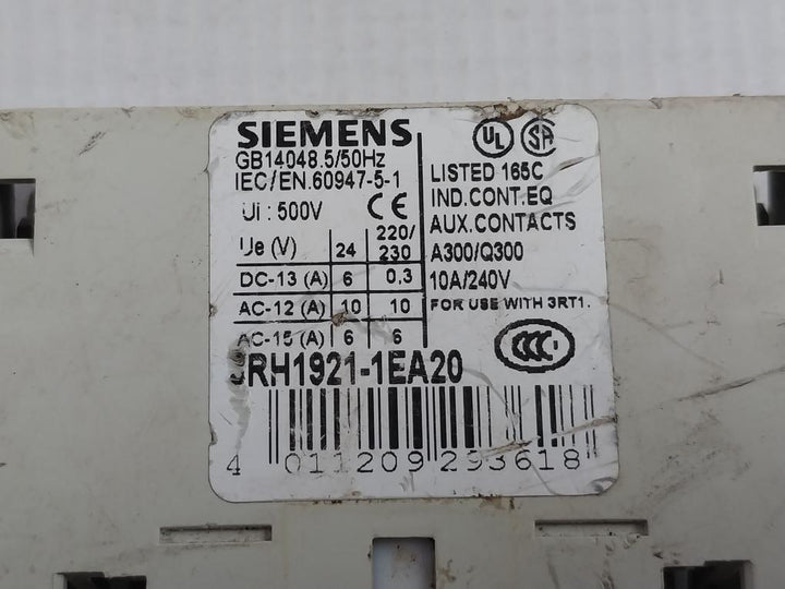 Siemens 3Rh1921-1Ea20 Auxiliary Contact 10A 240V
