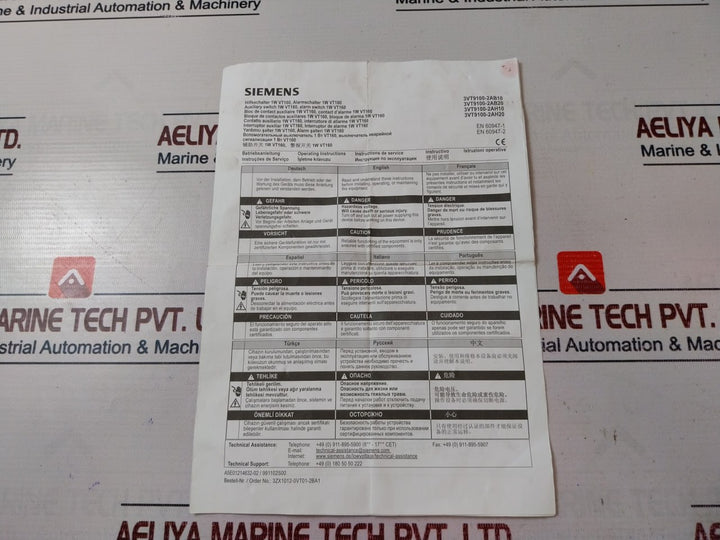 Siemens 3Vt9100-2Ah10 Alarm Switch 60-250V Ac/Dc