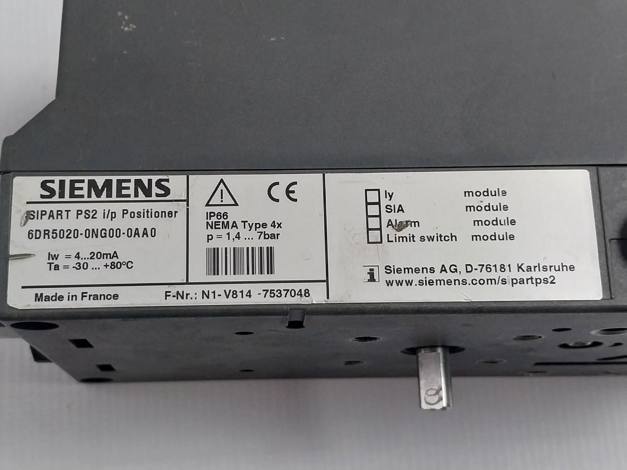 Siemens 6Dr5020-0Ng00-0Aa0 Sipart Ps2 I/P Valve Positioner 4-20Ma Ip66