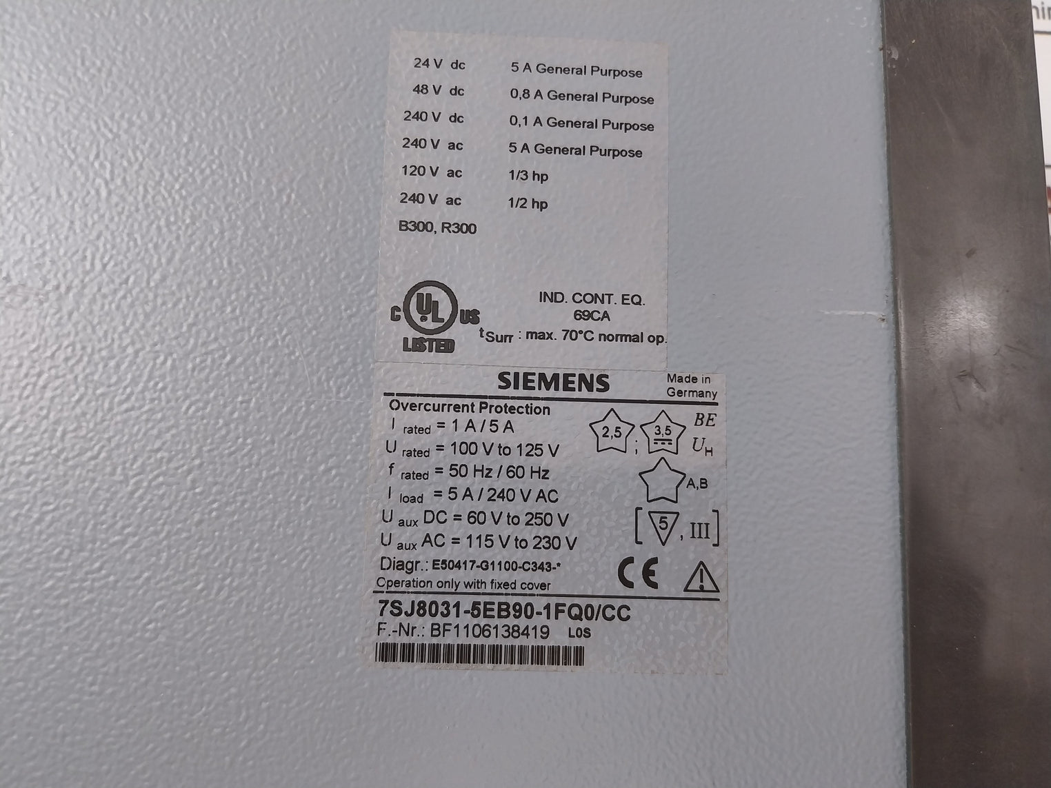 Siemens 7Sj8031-5Eb90-1Fq0/Cc Overcurrent Protection Relay