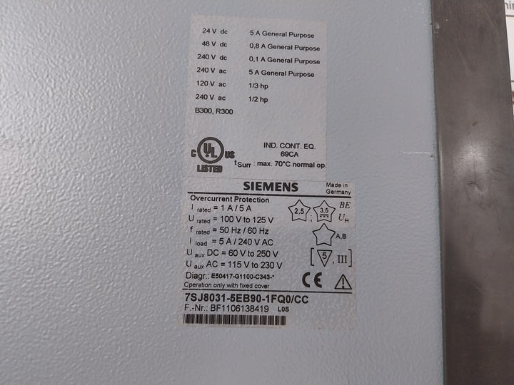 Siemens 7Sj8031-5Eb90-1Fq0/Cc Overcurrent Protection Relay