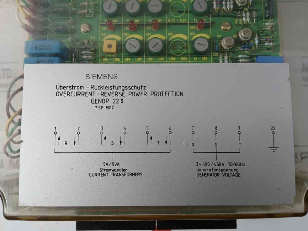 Siemens Genop 22 S Overcurrent-reverse Power Protection 5A/5Va Used