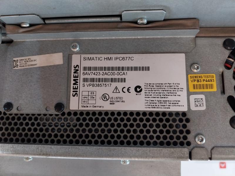 Siemens Simatic Panel Pc Hmi Ipc677C 6Av7423-2Ac00-0Ca1, 100-240V/50-60Hz Rev.K6