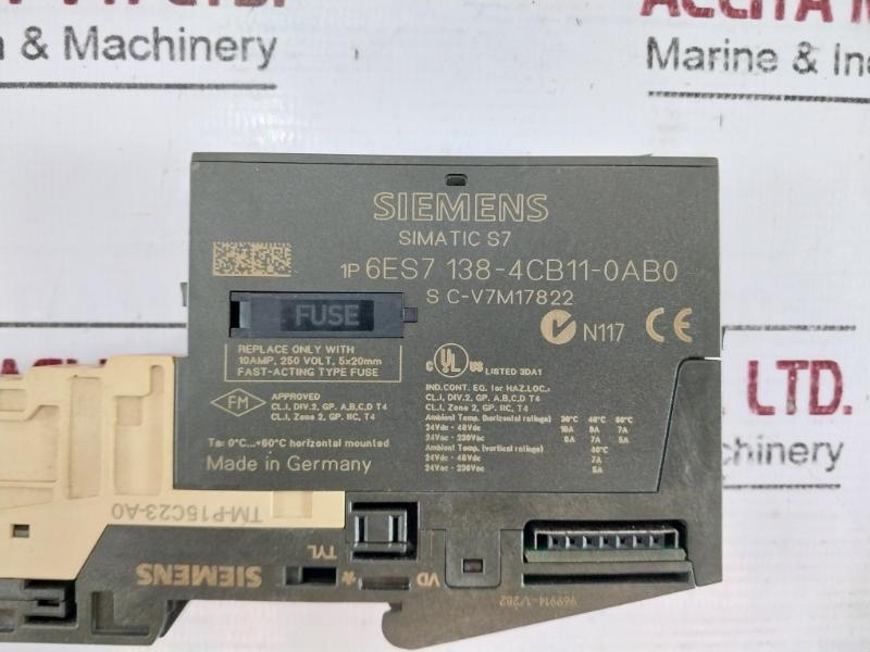 Siemens Simatic 6Es7 138-4Cb11-0Ab0 Dp S7 Electronic Module Tm-p15C23-a0