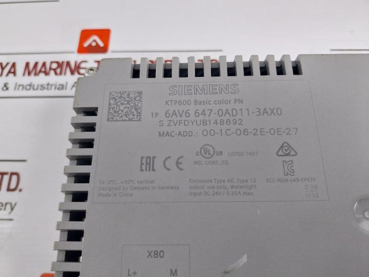 Siemens 6Av6 647-0Ad11-3Ax0 Simatic Ktp600 Basic Color Panel Key/Touch Operation