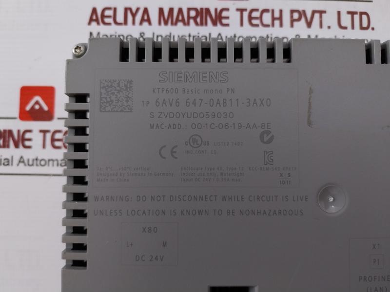 Siemens Simatic Ktp600 Basic Mono Pn Touch Panel Dc 24v 0.35a 00-1c-06-19-aa-8e