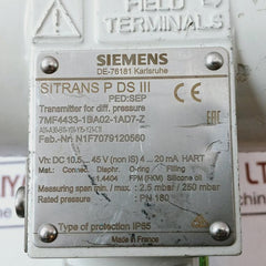 Siemens Sitrans P Ds Iii 7Mf4433-1Da02-1Ad7-z Differential Pressure Transmitter